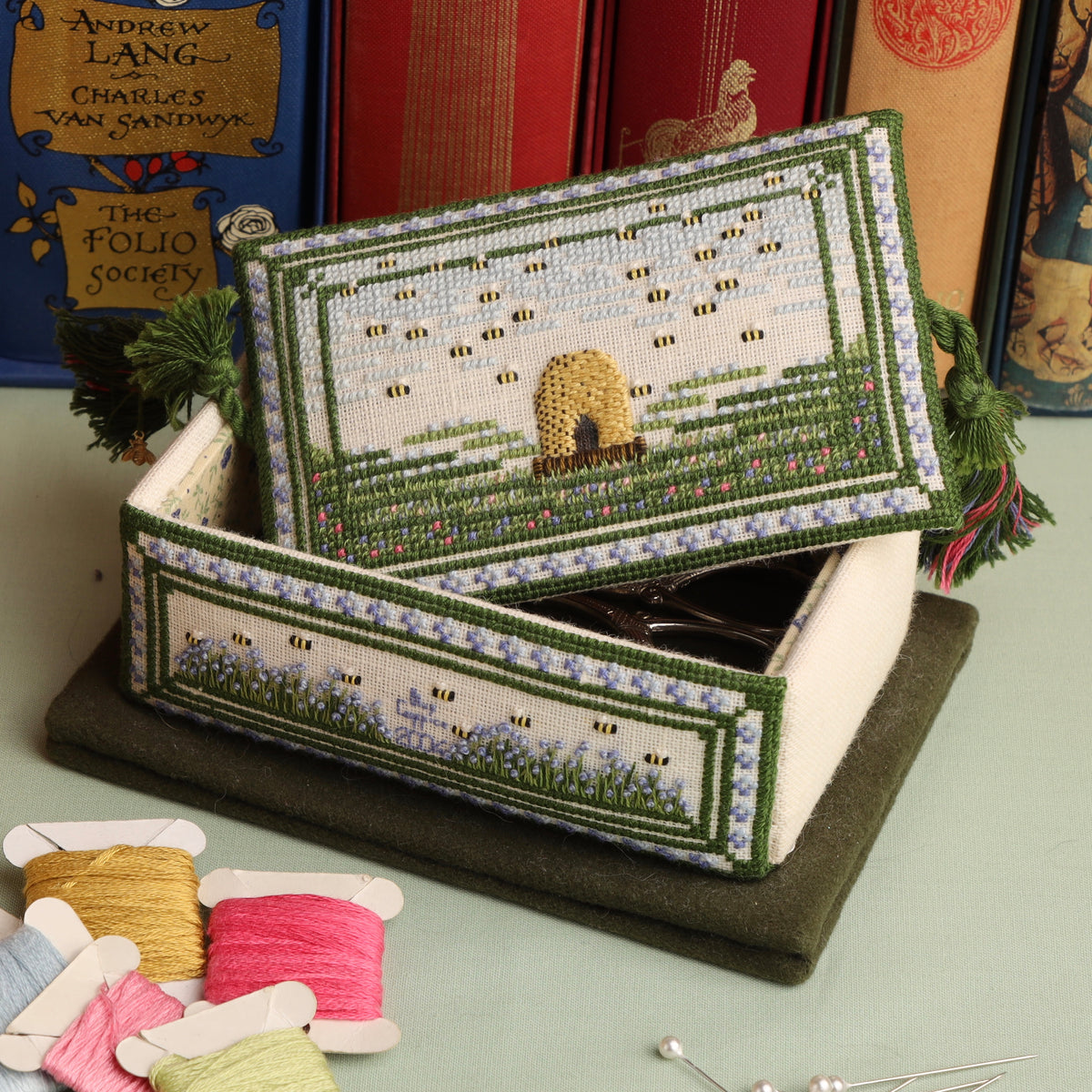 Making embroidered boxes Blue Coppice