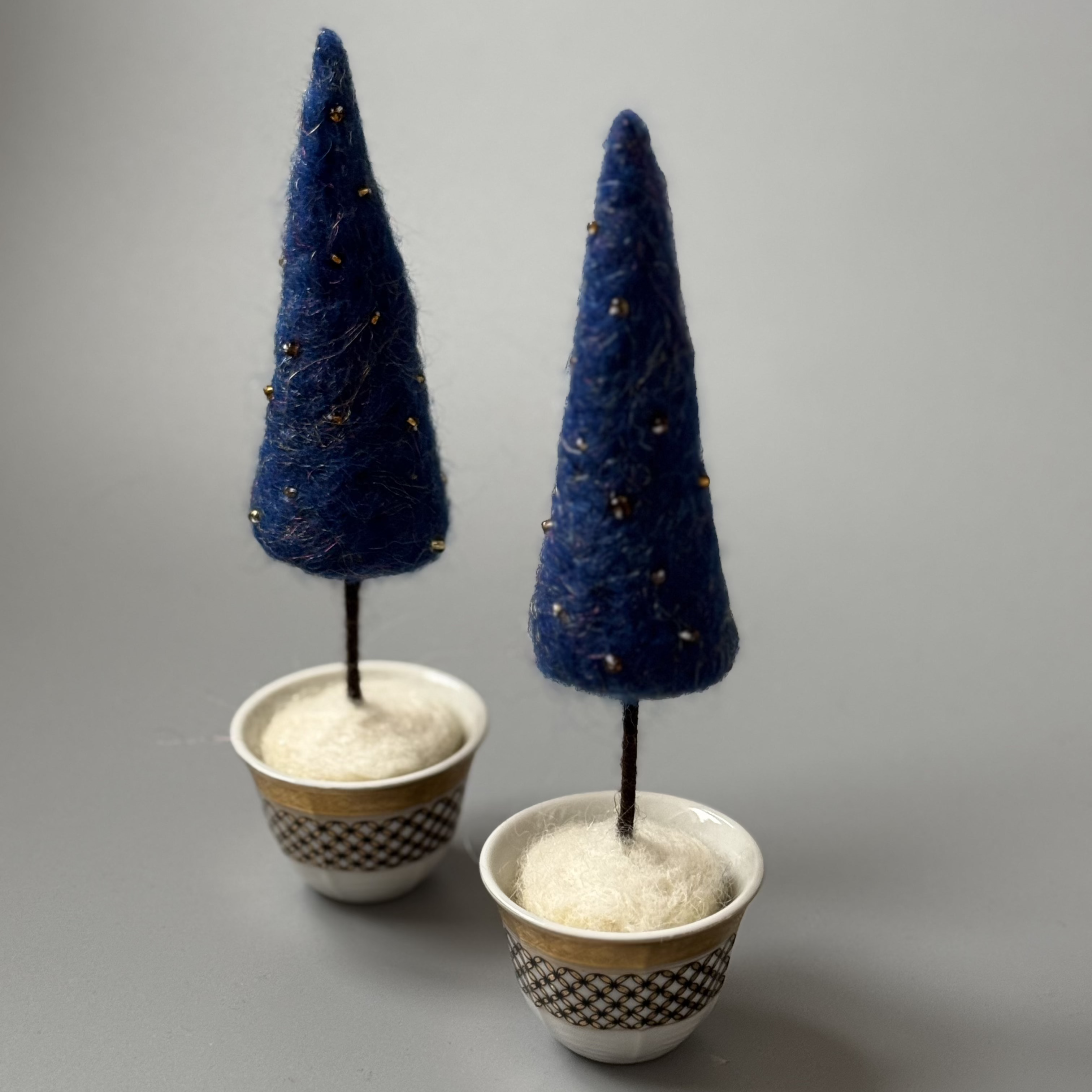 Winter Trees in Winter Navy - needle-felted trees handmade by Bethany Hughes