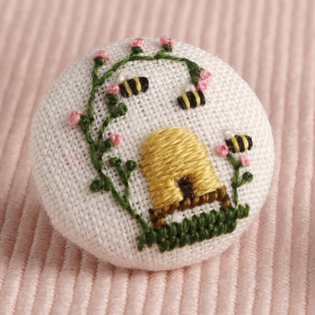 Spring Beehive: Hand-Embroidered Pin
