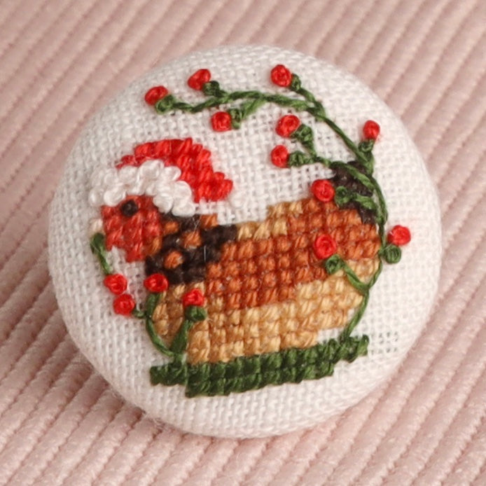 The Happy Chicken: Hand-Embroidered Pin